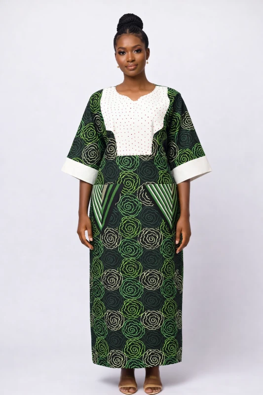Chic Green Ankara Long Dress for Women