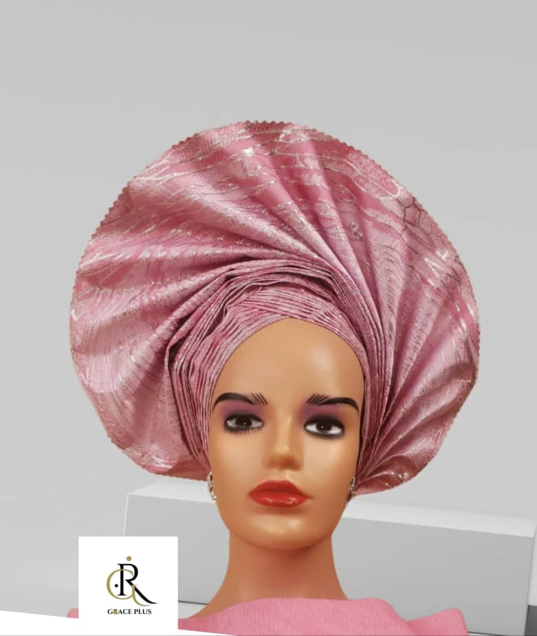 Premium Full Fan Damask Auto-Gele - Adjustable Pre-Tied Headtie