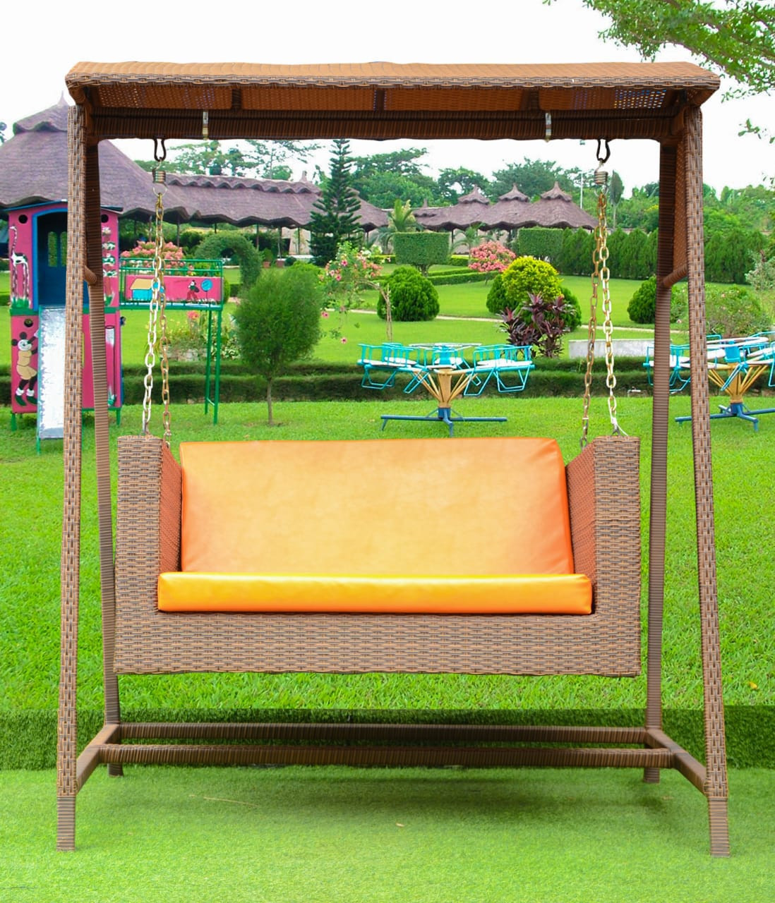 Rattan swing bed with shade
