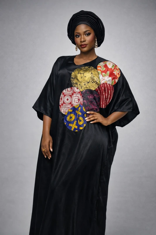 Ebony Elegance Patchwork Kaftan