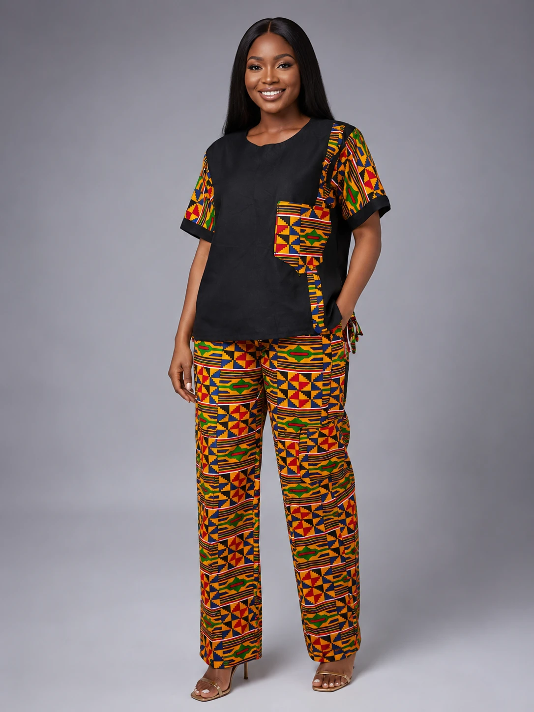 Stylish Women’s Ankara 2-Piece Set – Trendy Top & Palazzo Trouser