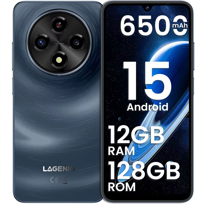 LAGENIO A12 Smartphone – 6.9” HD Display, 12GB RAM 128GB ROM, 6500mAh Battery, Android 15, 120Hz 4G Dual SIM Phone