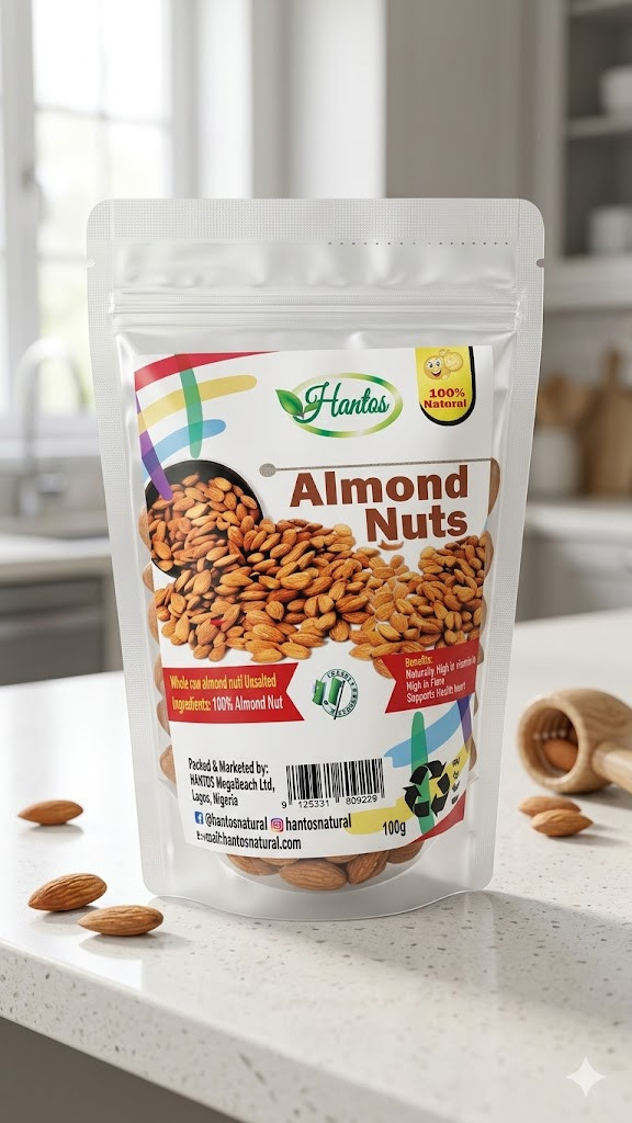 Hantos 100% Natural Almond Nuts (Premium Quality Healthy Snack) - 100g