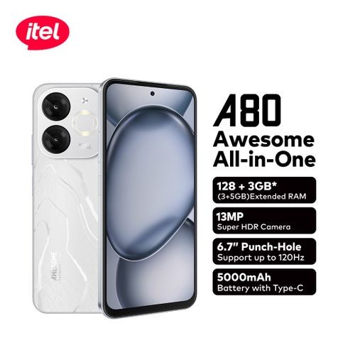 Itel A80 (128GB, 3GB/4GB RAM) - 6.7" 120Hz Display, 50MP Camera, 5000mAh Battery, 4G LTE, Android 14