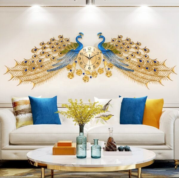 Extra Large 3D Luxury Living Room Decor Peacock Wall Clock