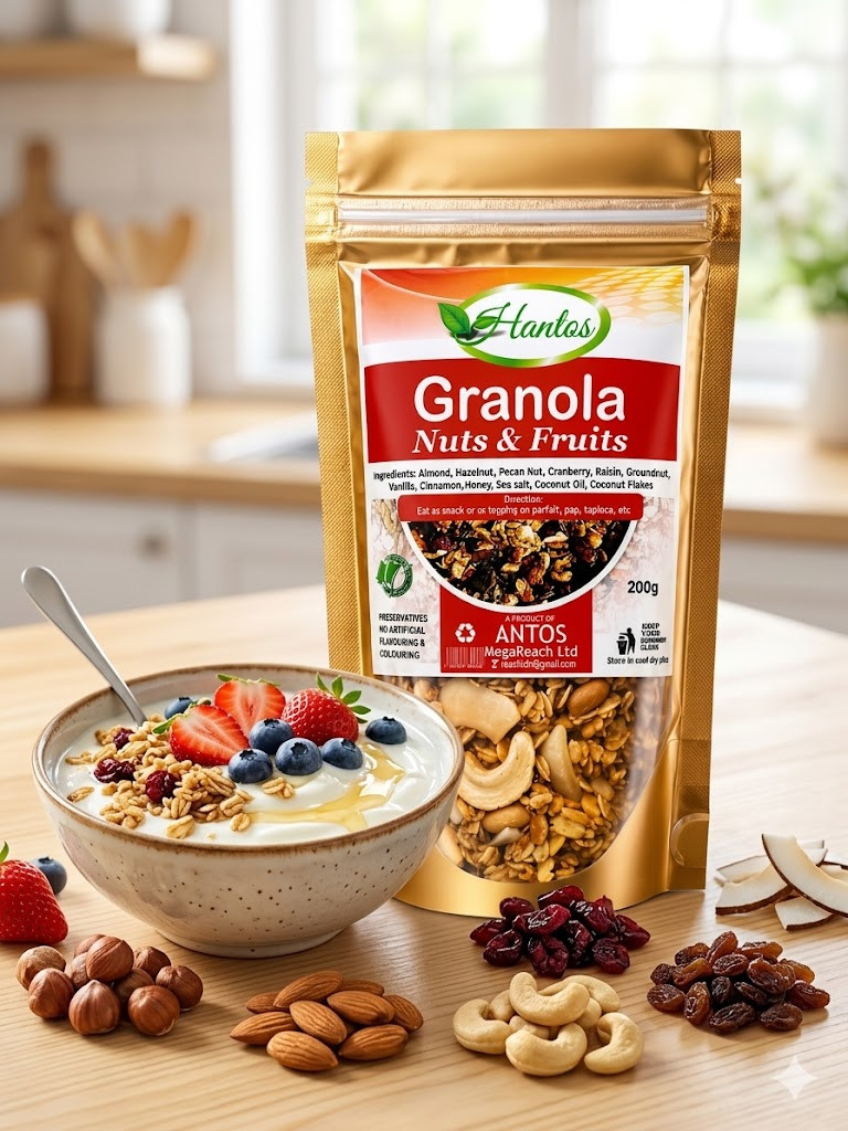 Hantos Healthy Granola with Crunchy Nuts and Dried Fruits (200g) - Nutritious Breakfast & Snack
