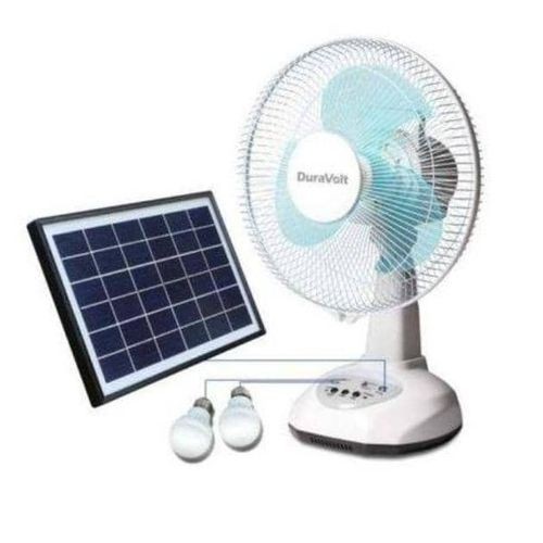 Qasa QRF-2912 Rechargeable Oscillatory Table Fan with Solar Panel & USB Charging - 12" Blade Size, 3 Speeds, Night Light & Overcharge Protection"
